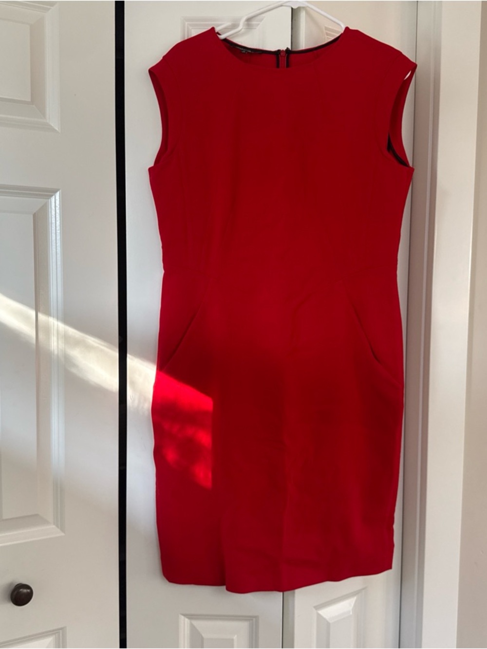 LAFAYETTE 148 NEW YORK Womens Dress 10 Red Sleeveless Plaid Sheath Wool Pockets